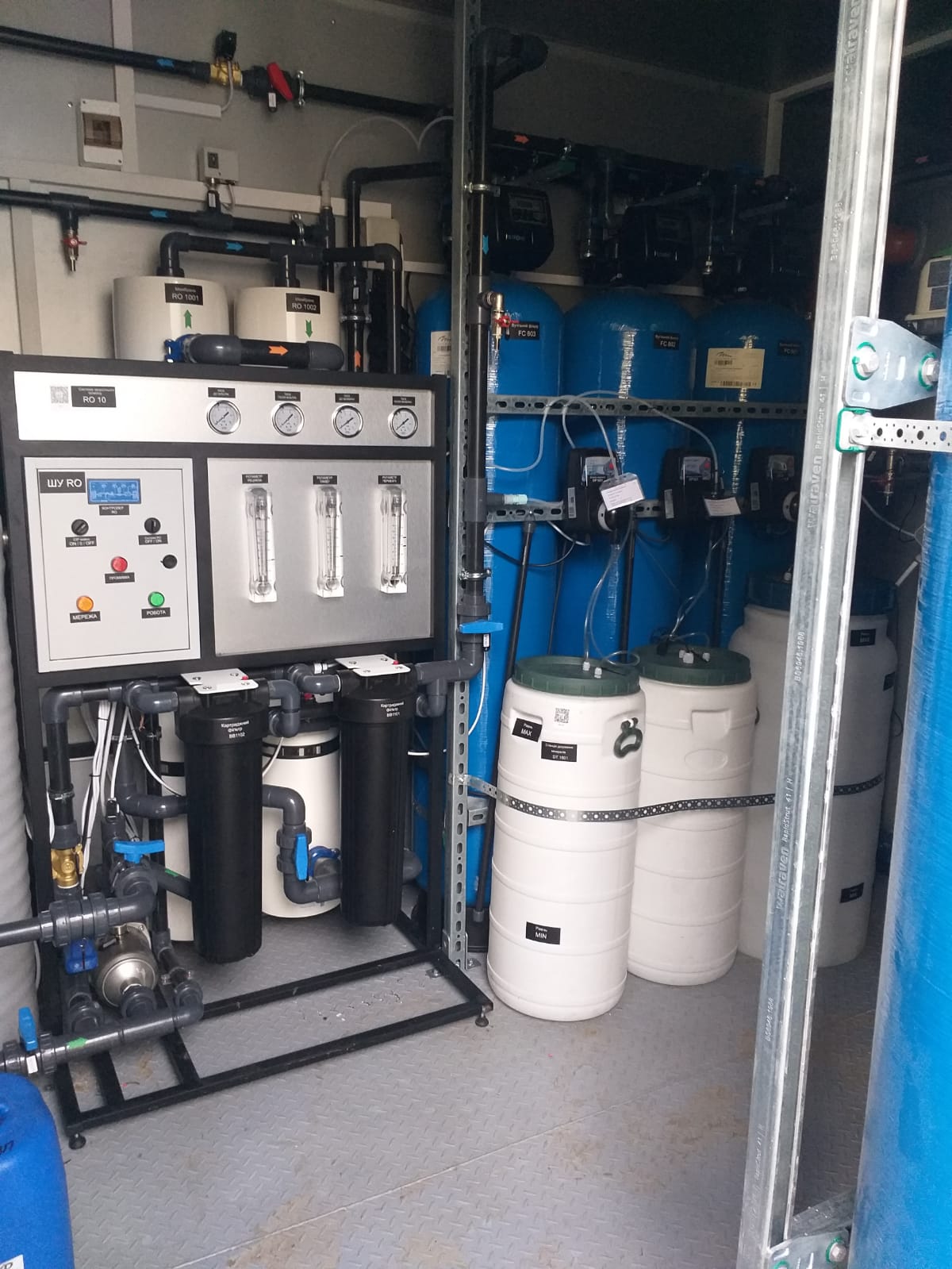 Interior of a solar-powered water purification station